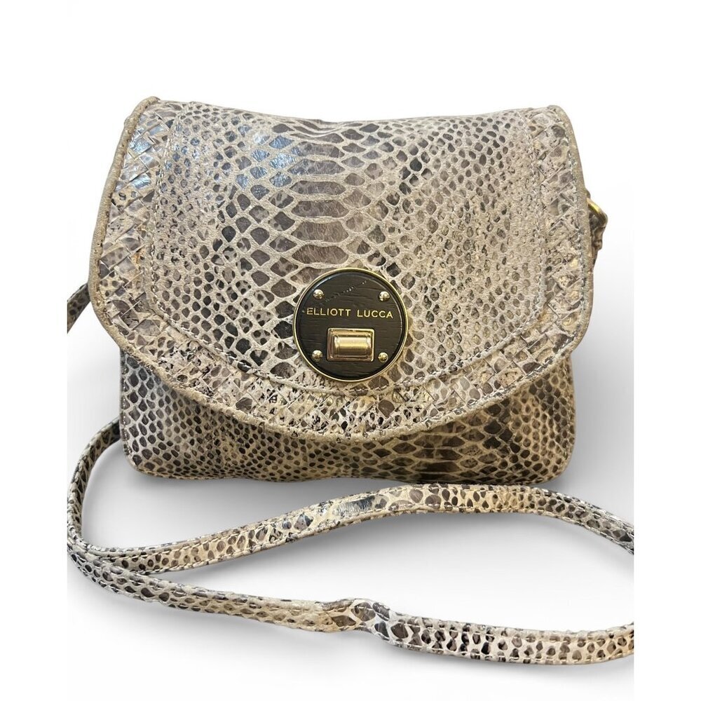 Elliott Lucca Snake Print Leather Crossbody Bag With Gold Hardware